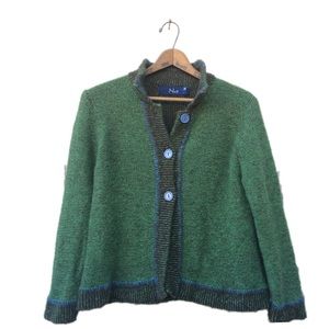 Nua Chunky Wool Silk Cardigan Sweater Brown Green
